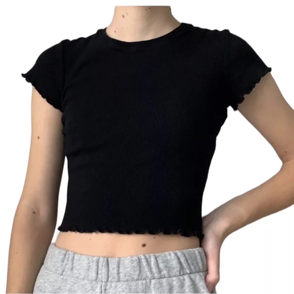 Brandy Melville Black Lettuce Trim Top, OS